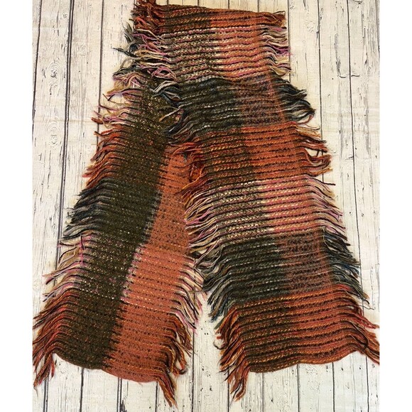 Talbots Boucle Mohair Wool Blend Fringed Scarf 67" x 14" Multicolor Plaid Winter - Picture 1 of 10